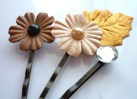 finished paper flower hair pins
