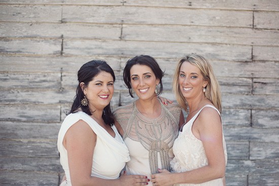 bride with bridesmaids in white