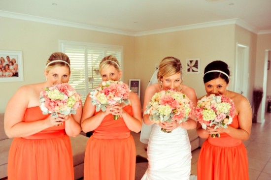 Tangerine orange bridesmaids dresses- 