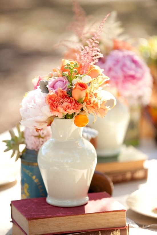 Table setting with orange and pink florals- Flowers & styled by Chanele Rose flowers- image by One love photography