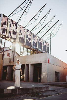 bride in industrial setting