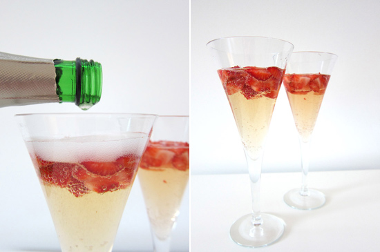 Strawberry champagne cocktail