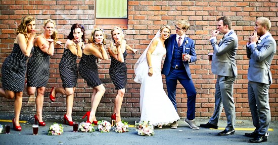 Our Bridal party striking a 1940s inspired pose.