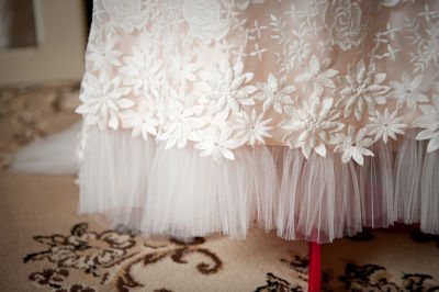 The pleated tulle of my dress