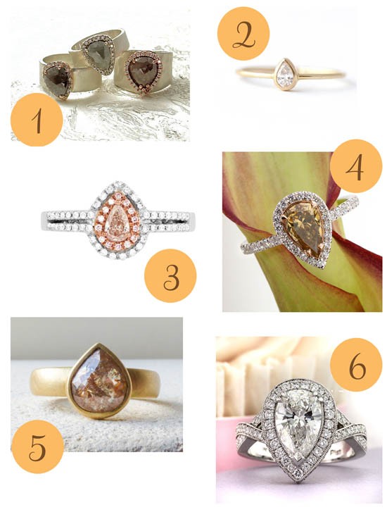 Pear shaped diamond engagement rings