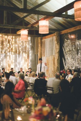 barn wedding with fairy lights