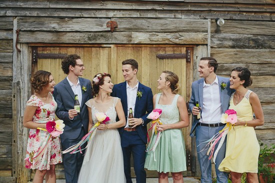 bridal party with paper flowers