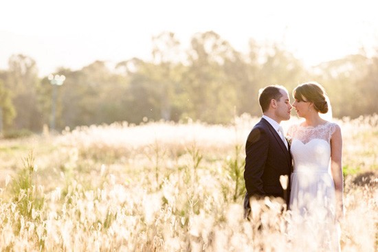 bride and groom at sunset hunter valley
