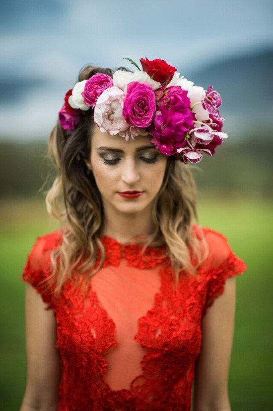 bride with dramatic flower crown