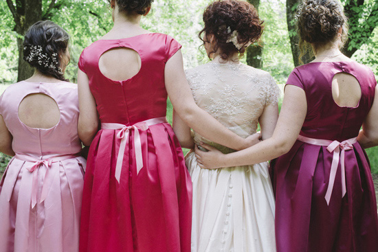 bridesmaids in shades of pink