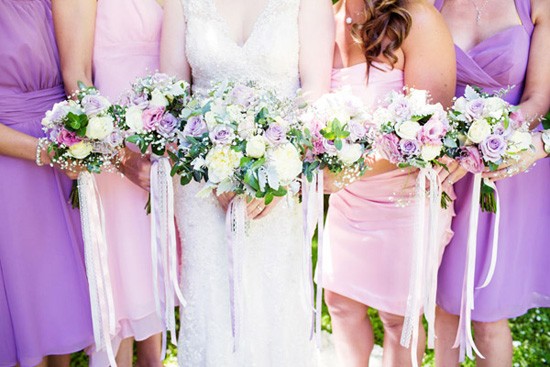 bridesmaids in shades of purple