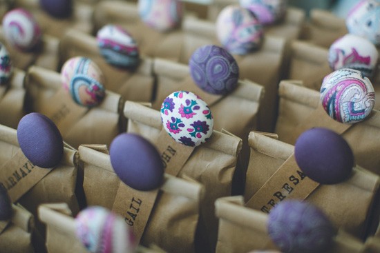 favor bags with purple buttons