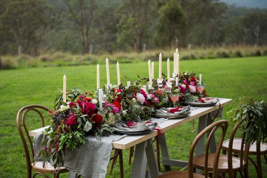 grey and red table setting