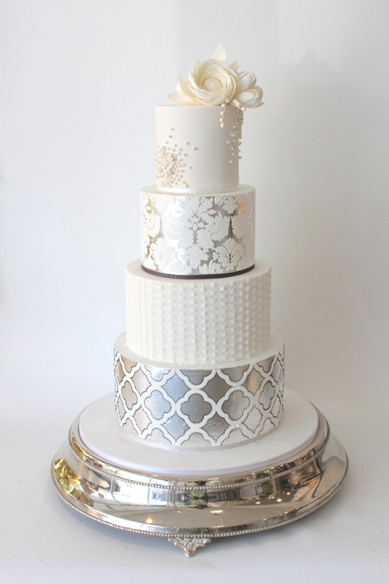 textured white and silver grand cake