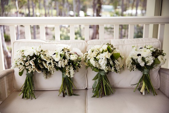 white and green ranunculus bouquets