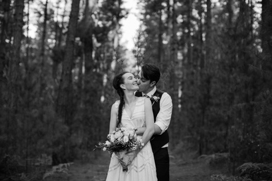 Black and White forest wedding photo