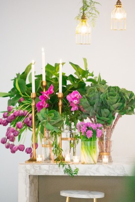 Brass Candlesticks with orchid flwoers