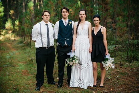 Bridal party in forest wedding