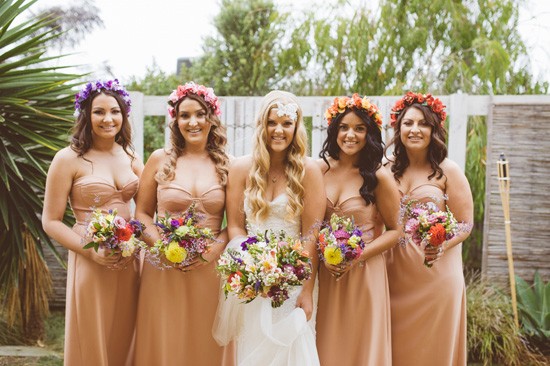 Bride and bridesmaids with floral crowns