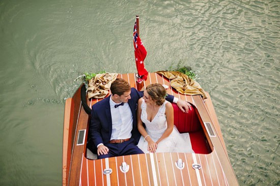 Bride and groom in boat