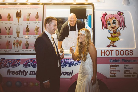 Bride and groom with ice cream truck