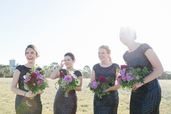Bridesmaids in Black Sewuin Gowns