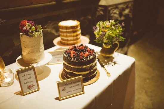 Cake table at industrial wedding