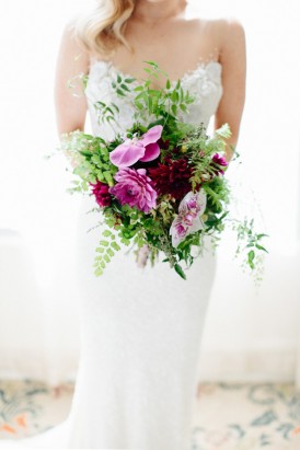 Pink and fern wedding bouquet
