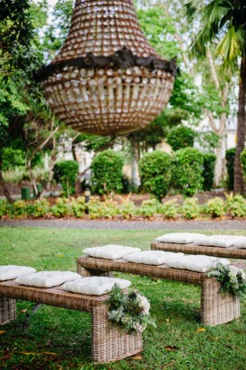 Rustic chandelier at outdoor wedding