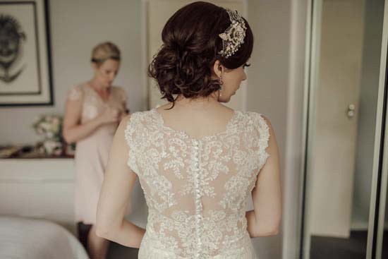Wedding dress with sheer lace back