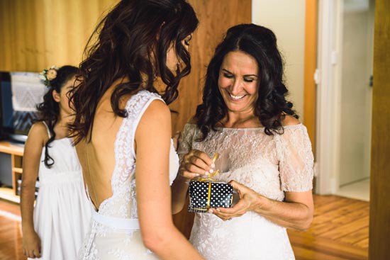 bride giving mother gift