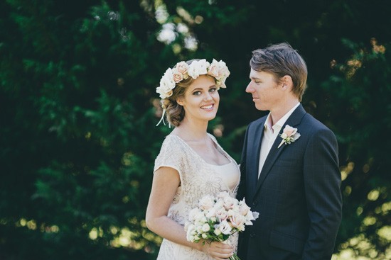 bride with white flower crown