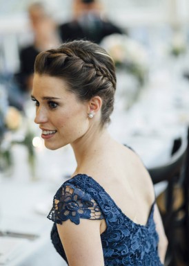 bridesmaid with navy lace dress