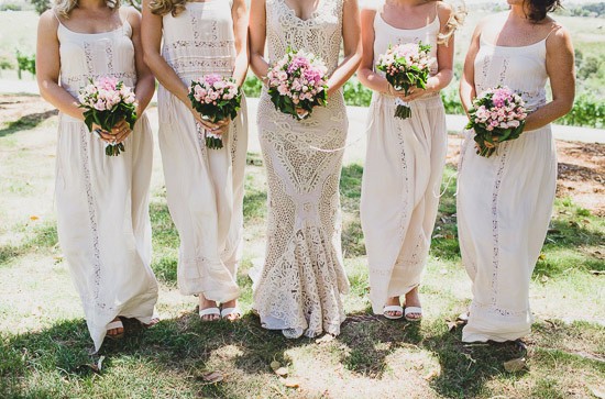 bridesmaids in cream dresses