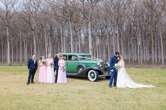 wedding with vintage green car