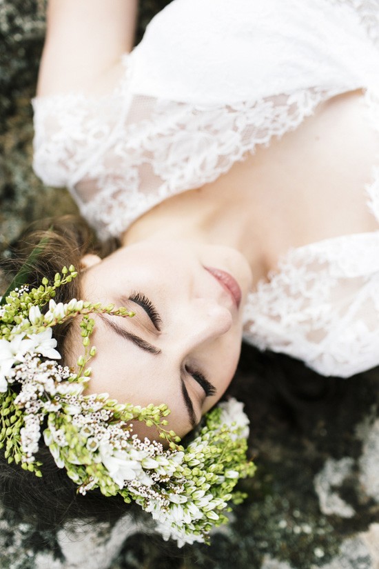 white and green flower crown
