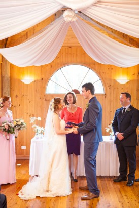 wood panelled wedding ceremony