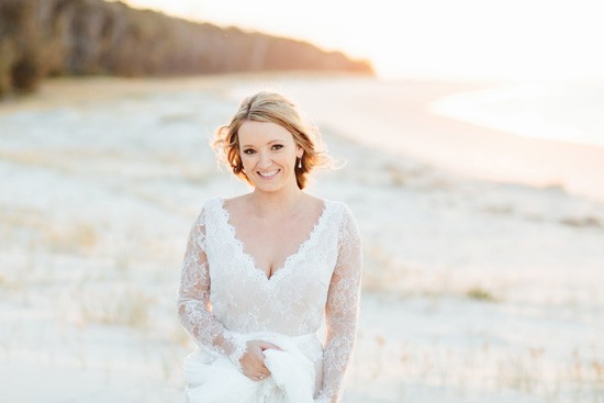 Beach bride with long sleeve gown