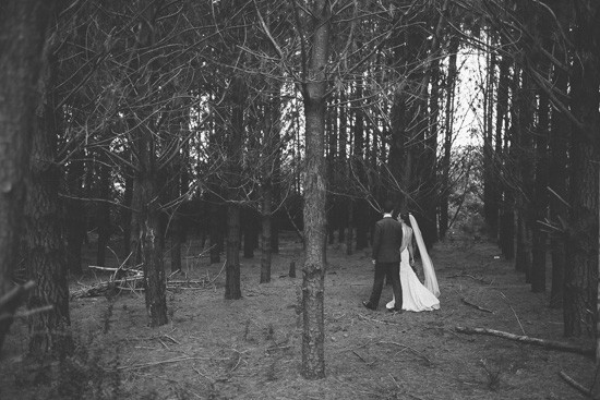Black and white forest wedding photo