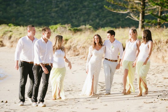 Bridal party on beach