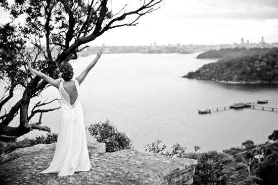 Bride on clifftop in Sydney