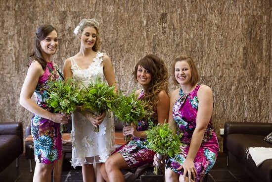Bride with colourful bridesmaid dresses