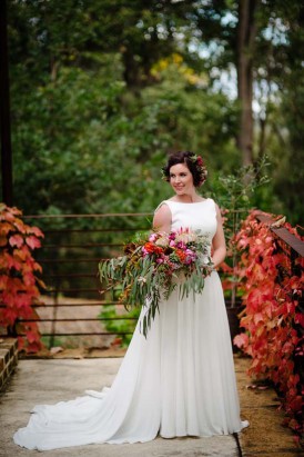 Bride with eucalypt leaves louquet