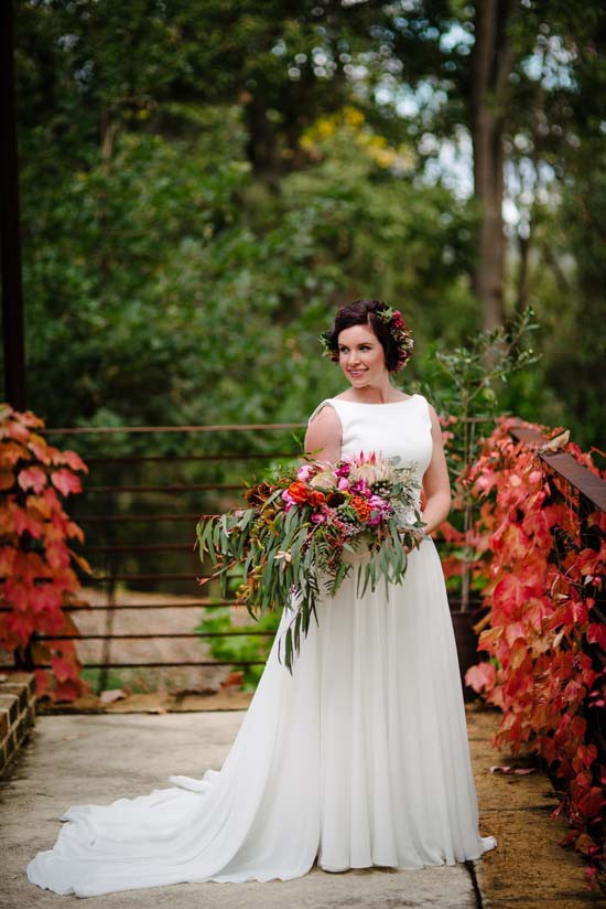 Bride with eucalypt leaves louquet