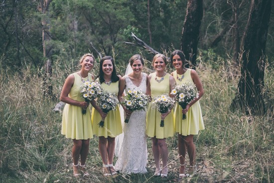 Bridesmaids in yellow dresses
