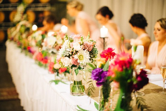 COlourful flowers on wedding table