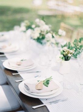 Dark wooden table with white for wedding