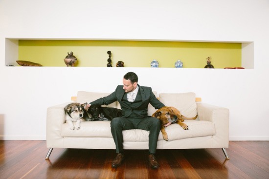 Groom with hsi dogs