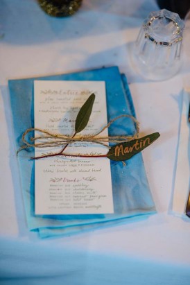 Hand dyed blue wedding napkin