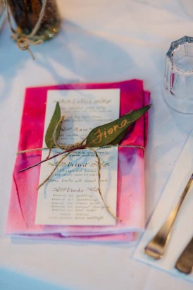 Hand dyed hot pink wedding napkin